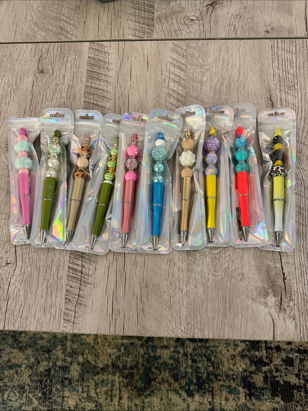 Decorative Beaded Ballpoint Pen - Assorted Pastel and Bright Colors Set of 10